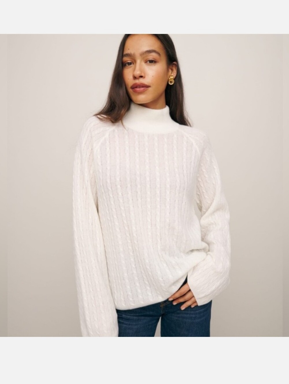 REFORMATION GARRETT CABLE OVERSIZED TURTLENECK SWEATER